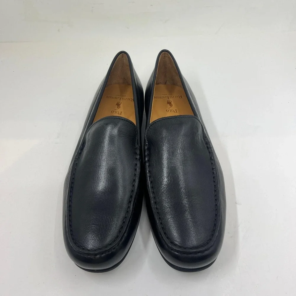 Polo Ralph Lauren Allon Loafers Mens 9.5D Black Tumbled Leather Slip‎ On Shoes